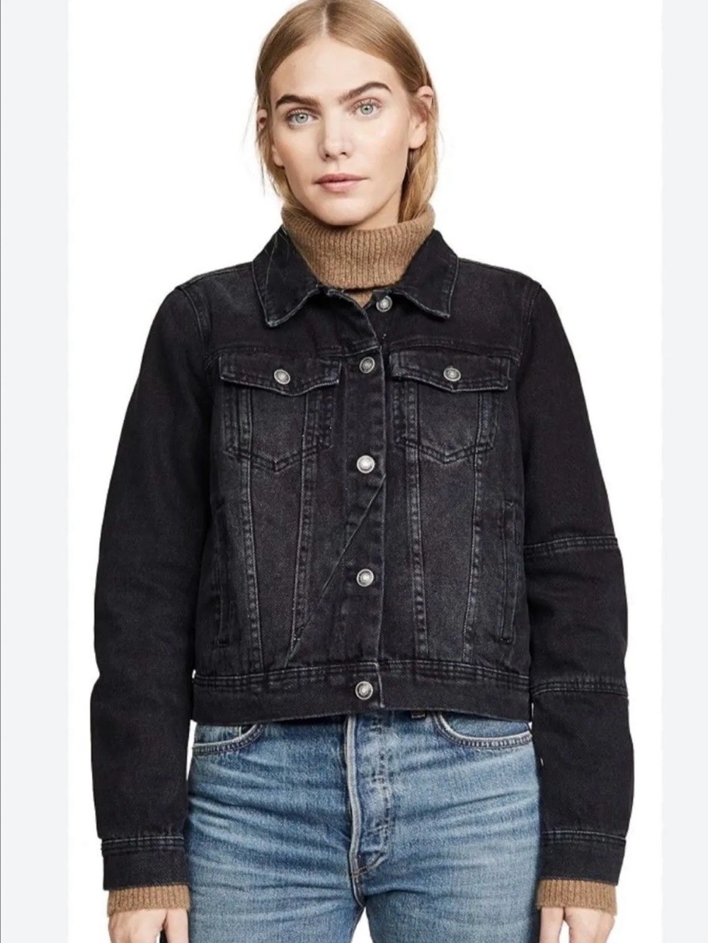 Free People Black Denim Jacket - Women’s Classic Trucker Style